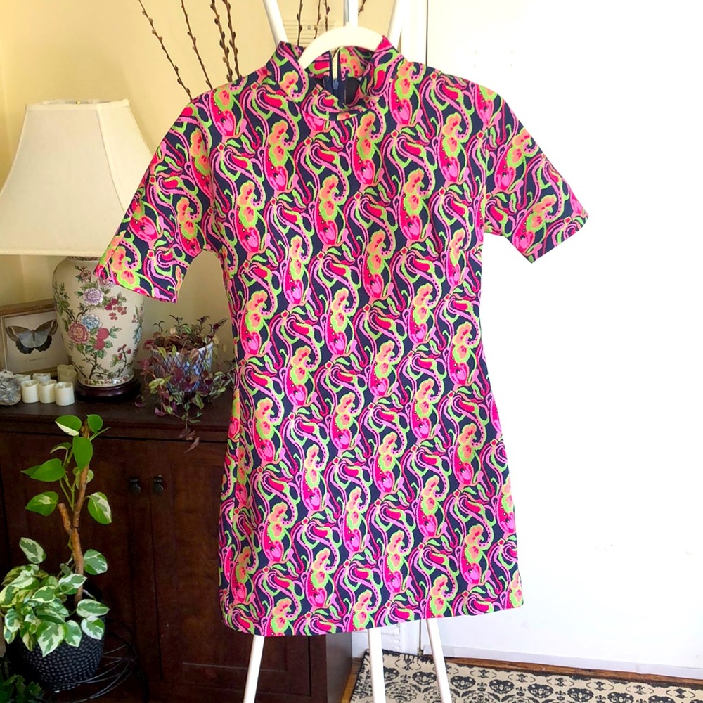 🤍New Zara Mockneck Retro Floral Print Short Sleeve Mini Dress-Women S